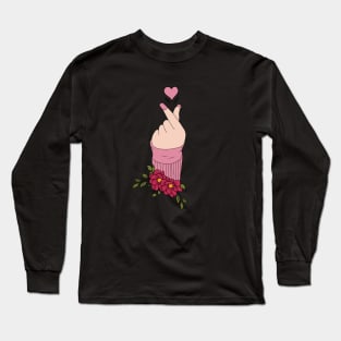 Korean Finger Heart Symbol Kpop Love Aesthetic Long Sleeve T-Shirt